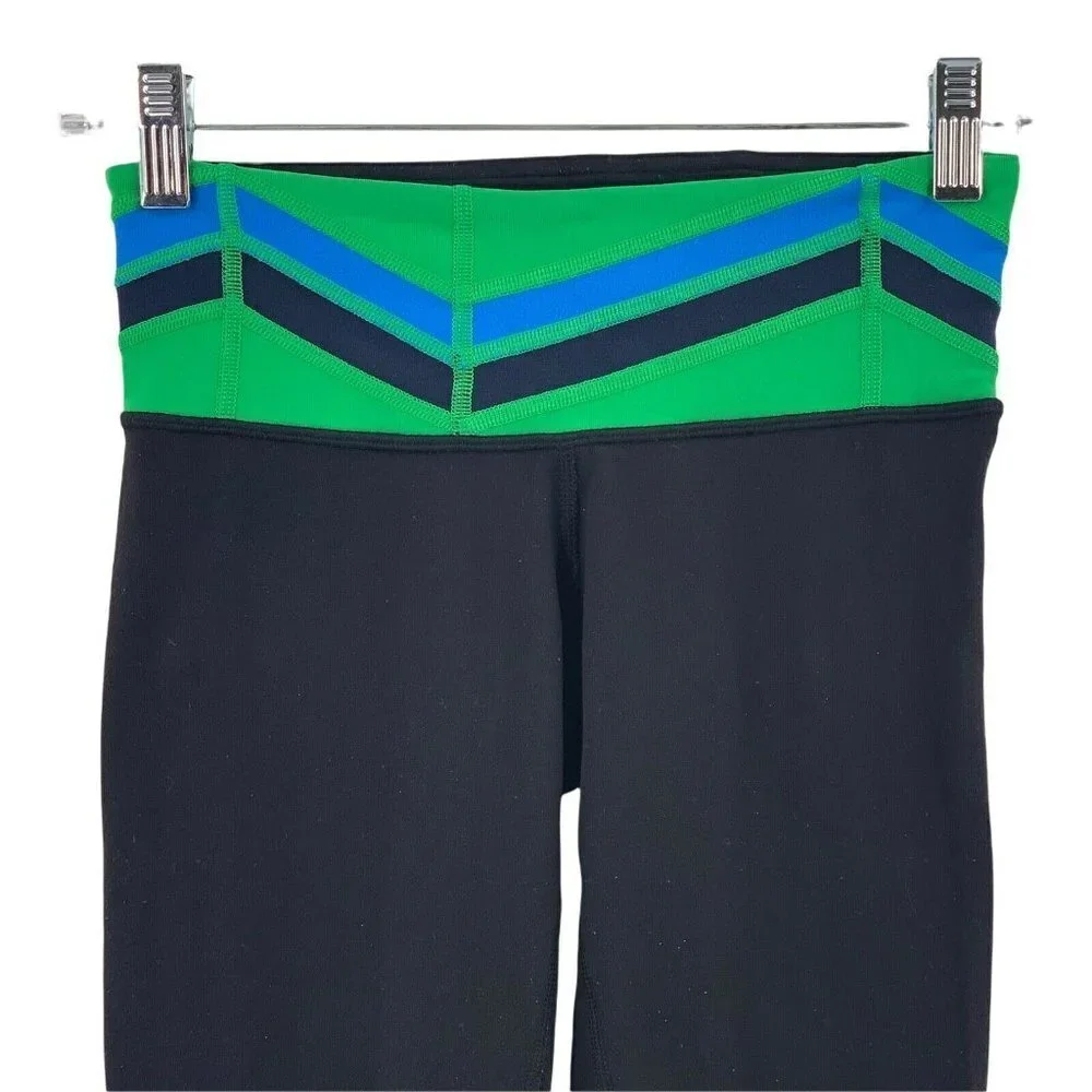 Lululemon Black Green Blue Waistband Reversible Leggings Size 2